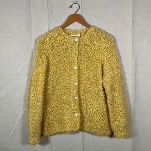 Sportworld Yellow Hand Knit Wool Cardigan Sweater Italy Mens Medium